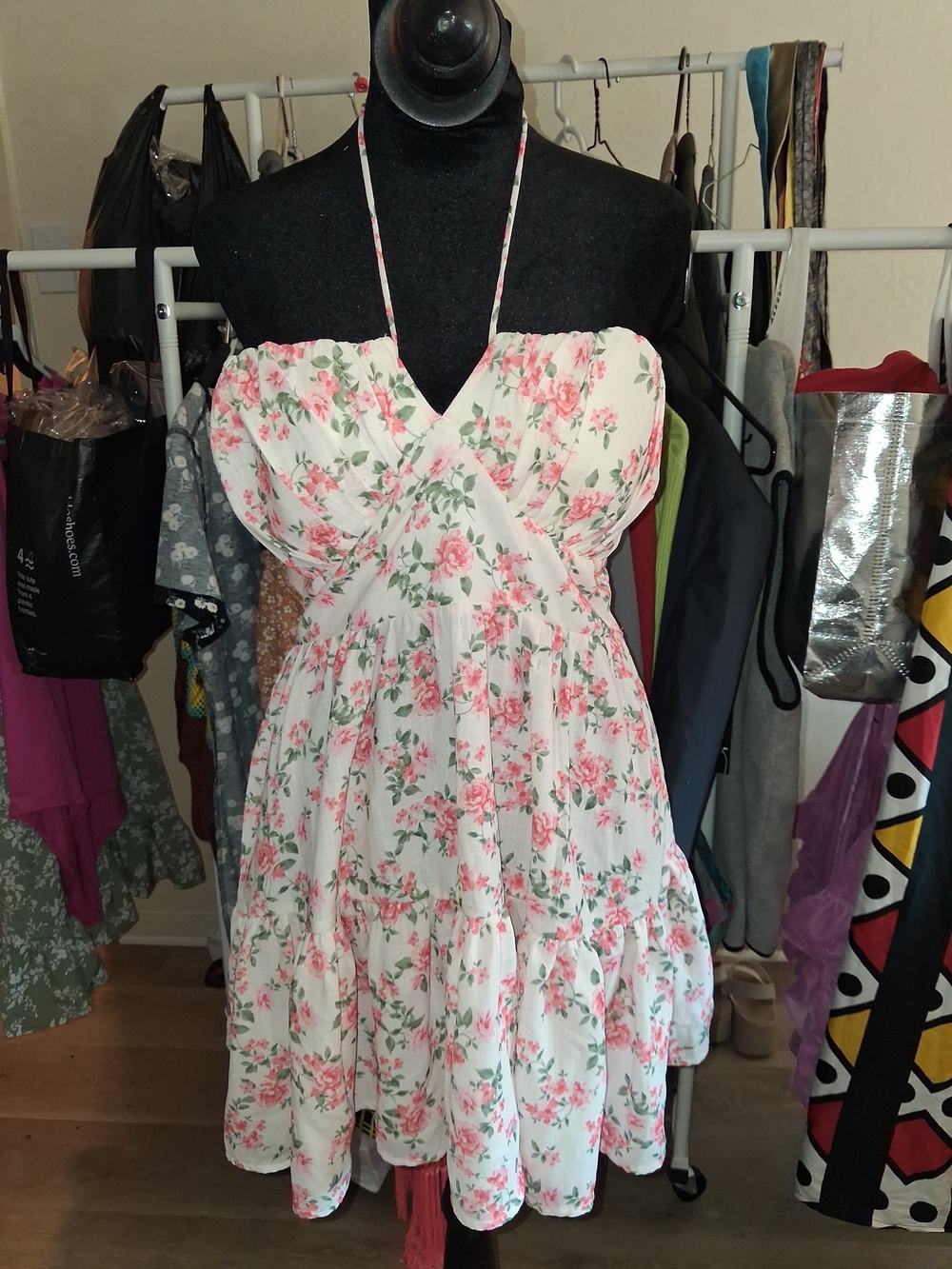 Windsor Strapless Floral Sundress in White and Pink